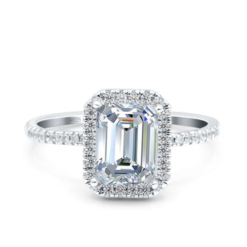Emerald Cut Art Deco Wedding Ring Simulated Cubic Zirconia 925 Sterling Silver
